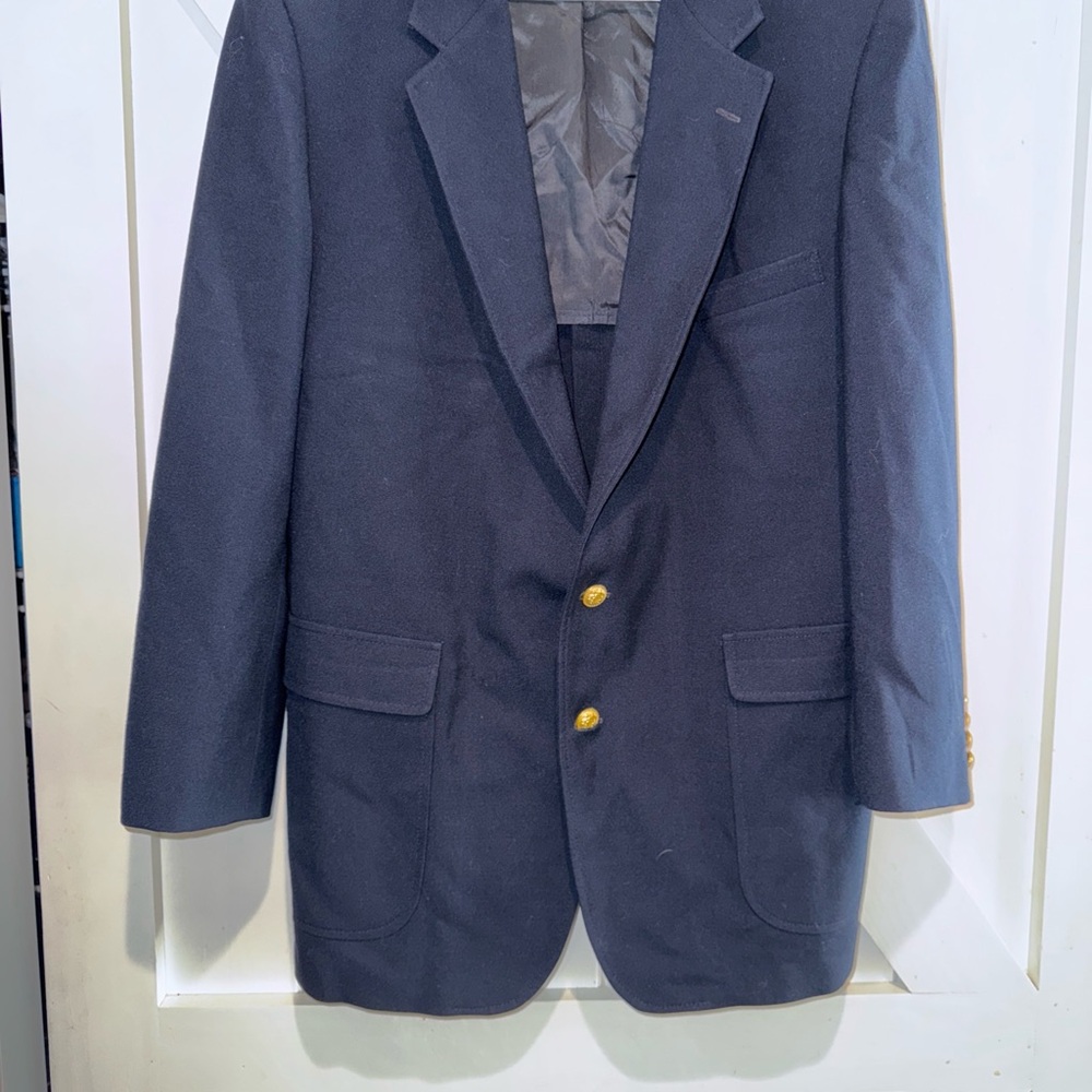 Elegant Dark Blue Blazer with Gold Accents